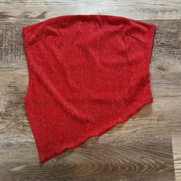 Princess Polly Red Glitter Asymmetrical Tube Top Size 4 - Picture 1 of 5